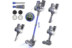 VAKYOU Aspirateur Balai sans Fil 33Kpa/55Min, Aspirateur sans Fil Puissant 450W avec Écran Tactile, 1.5L, 3-Vitesses, 6-en-1 Aspirateur sans Sac pour Voiture, Maison, Bureaux, Poils d'animaux