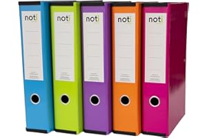 NOTI Box File Bright Laminated Foolscap, Lockspring, Ring Pull & Catch, Fits A4, 75mm Spine, Assorted Colours (5 Pack)