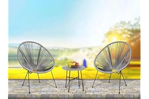 COSMO BUY Egg Chair Bistro Set Garden String Patio Furniture Seating Indoor & Outdoor Conversation Set Furniture Patio Egg chairs With Glass Top Round Coffee Table & Sofa For Home Garden (BLACK)