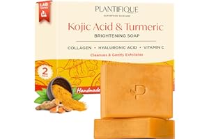 PLANTIFIQUE Turmeric & Kojic Acid Soap | Sapone Esfoliante Viso e Corpo | Saponetta Detergente Solida Scrub Donna e Uomo | Peeling Naturale e Tono Pelle Uniforme | 2 Pezzi