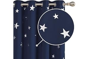 Deconovo Super Soft Thermal Insulated Star Foil Printed Eyelet Curtains Blackout Curtains for Children 46 x 72 Inch 2 Panels Navy Blue