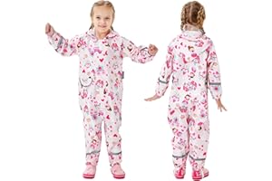 FEWLBY Combinaison de Pluie Enfant Imperméable à Capuche Manteau de Pluie Garçon Fille Veste Poncho Léger Animal Imprimé Rayure Réfléchissante Outdoor Imperméables, L 5-7 Ans
