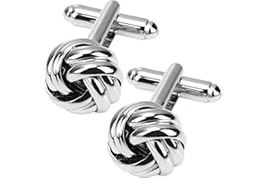 BRILEZE Knot Twisted Cufflinks - Men's Stainless Steel Classic Tone Cufflinks for Suit Dress Shirt Studs Accessories Wedding Business Graduation Gift, Silver