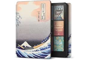 TNP PRODUCTS TNP Case for Kindle Paperwhite 12th Generation 2024 / Kindle Colorsoft Signature Edition - 7" PU Leather Protective Folio Cover for Kindle Paperwhite Kids with Auto Sleep/Wake, Great Wave
