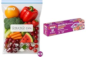 FRIO – 20 Gefrierbeutel 4L (Größe M: 23x32 cm), wiederverwendbar & luftdicht mit Reißverschluss – Zip-Beutel zur Aufbewahrung von Lebensmitteln, beschriftbar & BPA-frei
