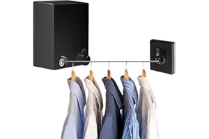 LIVEHITOP Stendibiancheria Retrattile, Acciaio Inossidabile Corda da bucato riavvolgibile, 4.2m Estensibile Stendibiancheria per Interni ed Esterni, Montaggio a Esterni Punch (Nero)