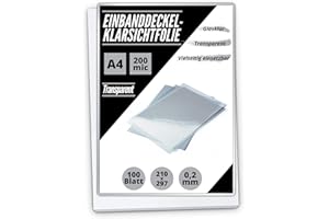 MK MARC KINDERMANN 100 PREMIUM Einbanddeckel-Klarsichtfolien A4, PVC-Folie, 100-er Pack, transparent (0.20mm)