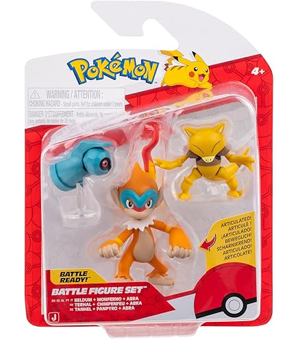 Figurines Pokémon Battle Set - 3 Figurines Pikachu, Perrserker, Hawlucha - Articulées, 5 Cm - License Officielle