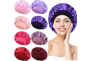 Yoosit 8 Pack Colors Satin Lined Silky Sleeping Bonnets Sleep Caps Curly Long Hair Protector Night Large Adjustable Wide Brim Band Sleep Hats Hair Wraps for Women Girls (Feminine Colors)