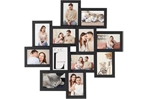 Songmics kolaż ramek na zdjęcia, na 12 zdjęć o wymiarach 10 x 15 cm, wymagany montaż, kolaż, ramki na zdjęcia, ramki na zdjęcia, ze szklaną szybą, Boże Narodzenie, czarny RPF22BK
