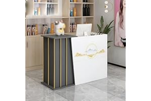 TAIFUAN Bancone Reception Negozio, Bancone Reception Centro Estetico con Cassetti, Hotel,Bancone Reception Moderno con Cassetti e Ripiani, Bancone Negozio con(Size:100x90x40cm,Color:Stile stampa grigio ferro)