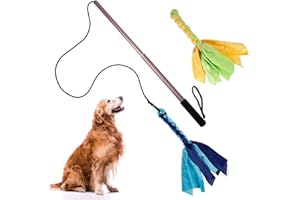Auidy_6TXD Flirt Pole Dogs,Interactive Dog Toys Retractable Dog Toy Stick with 2 Tease Chew Toys Rope for Chewing,Training Exercise