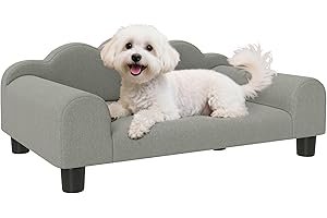 PawHut Dog Sofa Bed, Elevated Cat Sofa with Backrest and Armrest, Breathable Pet Lounge for Indoor Small Dogs, Grey