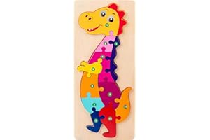DKIJOYS Wooden Toddler Jigsaw Puzzles for Girls Boys | Montessori Animals Wooden Toys for Kids Age 2 3 (Tyrannosaurus)