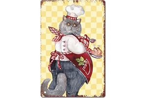 CREATCABIN Plaque en Étain Chat Vintage Cuisine Plaque en Métal Rétro Animaux Drôles Chat Cuisinier Signes pour Maison Jardin Cuisine Bar Pub Salon Bureau Garage Poster Plaque 8 x 12,(5) cm