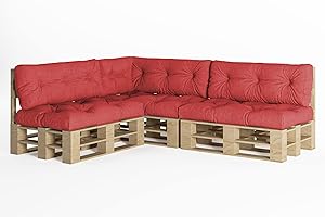 chilly pilley Coussin De Palette EU Flocons De Mousse pour Meublespalette Dossier De Canapé Coussin De Siège Coussin Latéral Ensemble Coussins Nombreuses (7er Set Rouge)