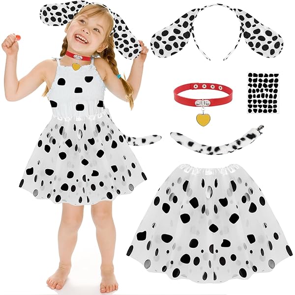 Dalmatian Leotard Bodysuit Costume For Women - Long Sleeve Spotted Jumpsuit With Ears & Tail