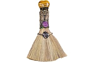 SMAI Escoba de cristal de bruja de altar, adorno de bruja de cristal, artesanía de punta de amatista, gema en forma de corazón para Fengshui, decoración energética