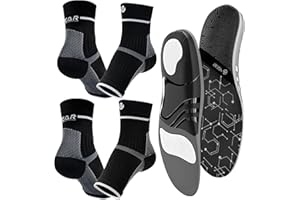 4GEAR SPORTLIFE 4G Plantar Fasciitis Relief Kit-2 Pairs All-Round Compression Foot Sleeves & 1 pair Arch Support Orthotic Insoles for Men & Women-Fast Pain Relief & All-Day Comfort from Heel Spur, High Arch, Flat Feet