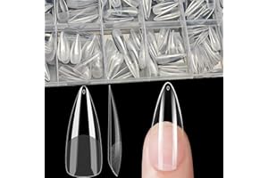 XIAOHEBAN 240Pcs Capsule Americaine Ongle Amande Long - 12 Tailles, Faux Ongles Pose Americaine Amande Long Capsule Ongle Gel Transparent Couverture ComplèTe Pour DéButant De Manucure Et Diy Nail Art