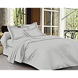 Trance Home Linen 100% Cotton 78x60 inch Queen Elastic Fitted Bedsheet | 400TC Premium Queen Double Bed Size Plain Fitted Elastic Bed sheet with 2 pillow covers (78"x60" | 6.5x5ft, Silver Grey)