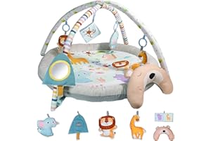 MOMTEND Spielbogen Baby, Spielmatte mit Bauchzeit Kissen und 5 Sensorik Spielzeug Abnehmbarem Spieldecke Babies zur Motorik & Sinnesförderung Baby Play Mat & Gym für Neugeborene & Kinder 0-6-9-12 Monate