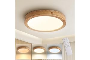 Baerolc LED Lámpara de Techo, 50CM Plafon LED Techo de madera regulables de con control remoto 36W 3000K-6000K Ronda de luz de techo Lámpara redonda para dormitorio/oficina/cocina/guardería/pasillo