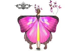 plainshe Butterfly Wings for Girls, Butterfly Costume for Halloween, Fairy Wing Kids, 3PCS Butterfly Cape Set