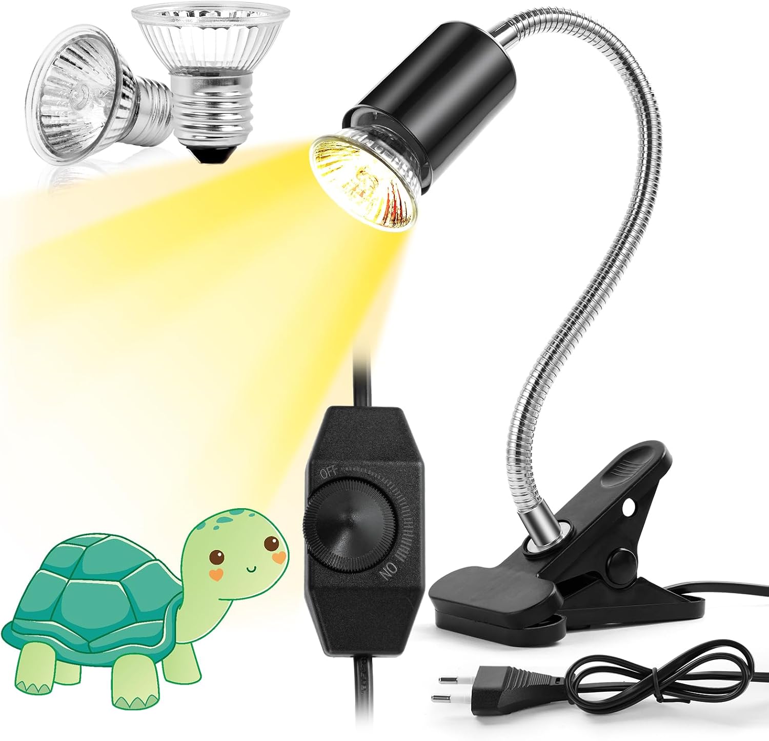 vsshe Lámpara Calor para Reptiles, E27 Regulable Lámpara de Calor de Terrario Regulable con Clip, Dos Lámparas Calor Arrastre de Tortuga UVB/UBA de 50 W, Apto para reptiles y anfibios