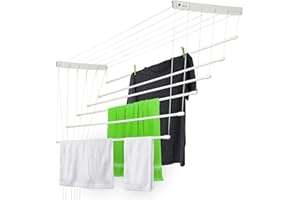 ‎KADAX KADAX Deckenwäschetrockner, Wäschetrockner für die Decke 6, Wandtrockner mit Polyethylen bezogenen Stahlsprossen, Deckentrockner Traglast 12kg (6x190/weiß)