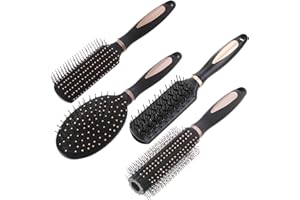 RONGLEDAI Pack of 4 Anti Static Massage Oval Comb Round Hair Brush Set - Vent, Detangling, Paddle Brush for Wet or Dry Hair's Detangle, Massage, Add Shine