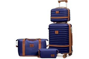 Joyway Kofferset 4 Teilig Hartschale mit 4 Rollen und TSA-Schloss Der Gepäcksets Enthält 1 Kosmetikkoffer 1 Reisetasche und 1 Kulturbeutel Dunkelblau