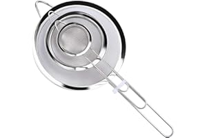 DEEJAAH Sieves and Strainers – 7cm, 12cm, 18cm Pack of 3 Fine Mesh Strainer, Stainless Steel Sieve, Rust Free, Dishwasher Safe for Baking and Cooking