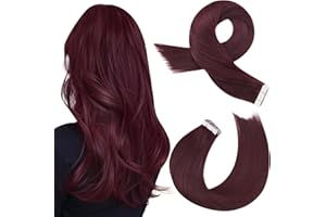 Moresoo Tape in Skin Weft Remy Human Hair Extensions #99J Rojo Oscuro Glue in Cabello Humano Extensiones Liso 16 Pulgadas/40cm 20Pcs/50g