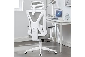 KERDOM Silla de Oficina,Silla Escritorio Ergonomica con Reposacabezas Ajustable y Soporte Lumbar, Reposabrazos, Malla Transpirable, Ruedas Giratorias 360°