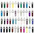Juanya 50pcs Bullet Shape Healing Pointed Chakra Beads Quartz Crystal Stone Pendants for DIY Necklace Jewelry Making,Assorted Color