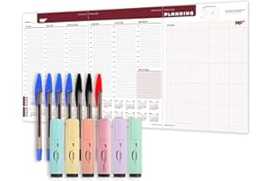 MP - Planificador Semanal Largo PRO, Organizador Semanal 63x29.7cm (última versión), Planner Semanal - Planificador de Clases Diario, Weekly Planner Semanal, Planning Escritorio - Rojo Pack