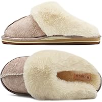 KuaiLu Chausson Femme Hiver Peluche Fourrure Chaud Pantoufles Mouton Retourné Doublure Charentaise Confort Voute Plantaire Me