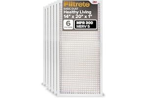 Filtrete 14x20x1 Air Filter MPR 300 MERV 5, Clean Living Basic Dust Furnace Filter, 6-Pack (Exact Dimensions 13.81x19.81x0.81)