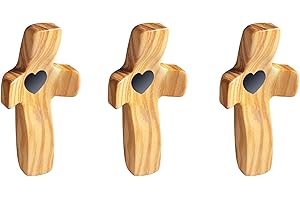 wellhouse Encouragement Gift Wooden Cross Fingertip Stress Relief Gifts Pocket Small Cross Religious Gift Handheld Wooden Cross My Heart(Olive 3pcs)