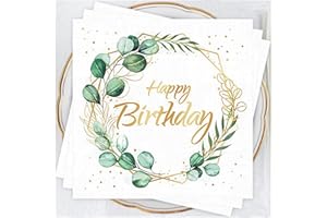 Bikasun 80 Stück Servietten Geburtstag, eukalyptus grün happy birthday servietten, für Party Kindergeburtstag Tischdekorationen, Taufe, grüne Papierserviette Papier Napkins, Vintage Papierservietten
