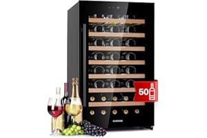 Klarstein Weinkühlschrank Freistehend, Kleiner Getränkekühlschrank Schmal, 1 Zone Weinkühlschrank mit Glastür, Indoor/Outdoor Beersafe, Kühlschrank Klein mit UV-Schutz, 5-18°C, 50 Flaschen