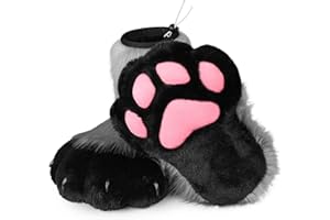ZFKJERS Cosplay Tierkatze Kunststoffkrallen für Fursuit Füße Pfotenschuhe Pelzige Pfotenpantoffeln Erwachsene Kostüm Zubehör Set (Grau)