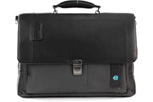 PIQUADRO P16 Cartella con patta ed espansione in pelle e tessuto porta PC 15" ad uno scomparto