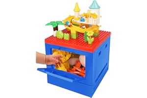 WILLINGHEART 26QT Kosz do przechowywania 25 l z pokrywką budynku, pudełko do przechowywania zabawek dla dzieci do klocków Lego Duplo, 4 drzwi zamkowe, składany pojemnik, organizer, zabawka do układania w stos, dla