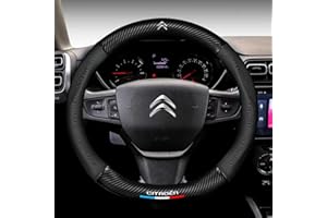 YANHAO Housses Volant Voiture pour Citroen C1 C2 C3 C4 C5 C6 C4L, Luxe gaufrage en Cuir Fibre Carbone antidérapant Style intérieur Automatique,Bla-CK-Round