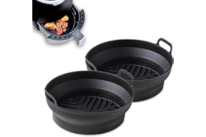 Tower T843090 Round Air Fryer Trays, Set of 2 Circular Reusable Silicone Liners, Suitable for Most Air Fryers 4 litres and Above Including Tower Vortx and Ninja Foodi, Non-Stick, Dishwasher Safe