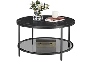 ‎VASAGLE VASAGLE Couchtisch, Wohnzimmertisch, Sofatisch, für Wohnzimmer, mit Glasplatte, viel Stauraum, einfacher Aufbau, moderner Stil, marmorschwarz-tintenschwarz LCT071B58