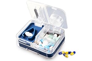 APKOL 3 in 1 Taglia Pastiglie, Trita Pastiglie con Pennello Piccolo, Portapillole, Taglia Pillole, Tagliapillole, Trita Pastiglie Medicine, Frantuma Pillole,Adatto per Viaggi, Vitamine Compresse, Blu