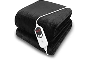 Purus Black Heated Throw Electric Blanket, 160 x 120cm Heated Blanket Machine Washable Soft Micro Fleece Electric Throw Overblanket with 12HR Timer and 9x Control Heat Settings